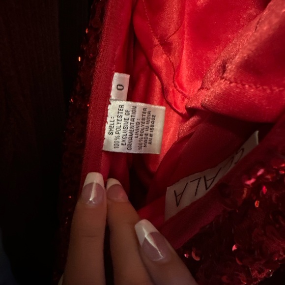 SCALA - 48782 Fitted String Strapped Sequin Dress in red sized 0. - Picture 4 of 4